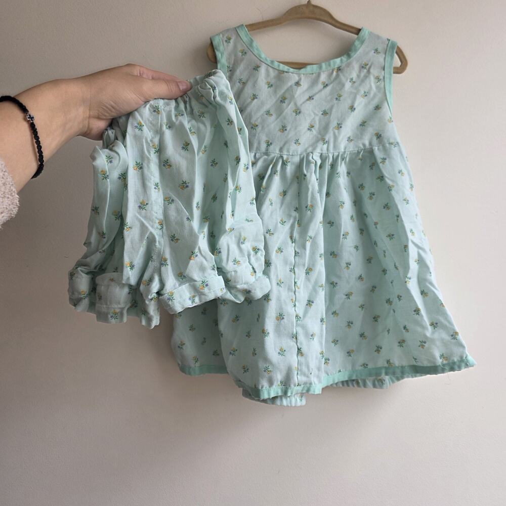VTG‎ Handmade 18 To 24 Month Toddler Green Floral Dress Matching Bloomers